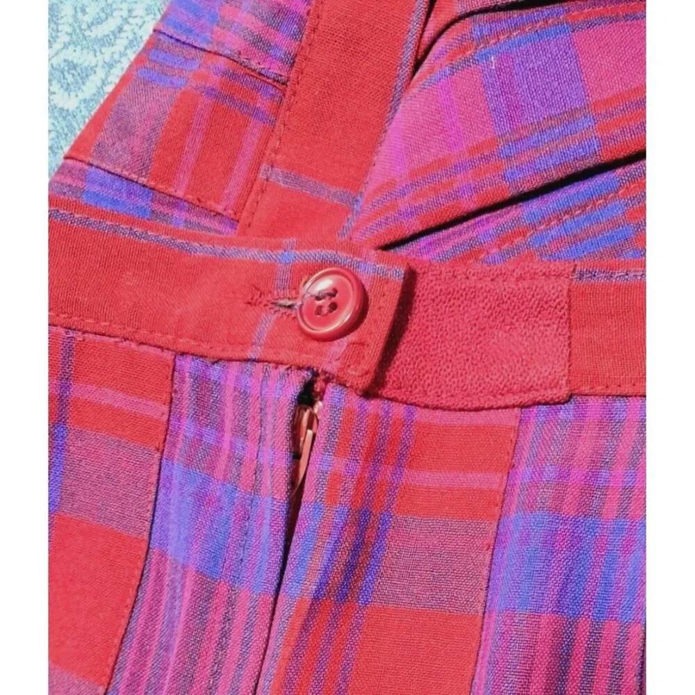 Pendleton Pleated Skirt Womens 6 / 8 Vintage Red Purple Plaid Wool Midi Made USA